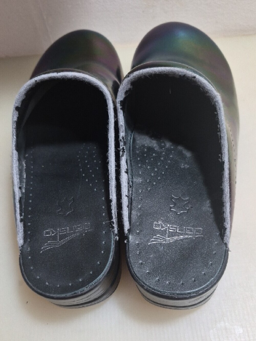 Dansko Women's Iridescent Slip-On Clogs - Black with Purple/Green Shift - Picture 4 of 8